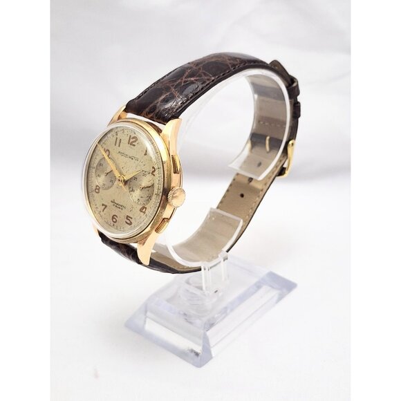 Vintage Monval 18K Rose Gold 37mm 17J Antimagnetic Chronograph Swiss Watch - Picture 5 of 16